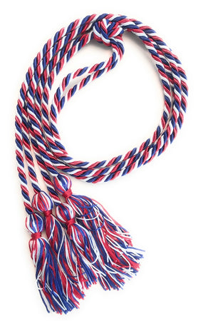 Abschluss-Ehrenschnur 162 Cm – Rot/weiß/königsblau, Mit Weichen Quasten, Für High School & Uni